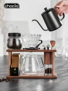 choxila 1pc/7pcs Coffee Storage Set, Including:600ml Coffee Pot, Glass Filter Cup, Glass Sharing Pot,100 Coffee Filter Paper, Hand Bean Grinder, Glass Bean Can,Multi-Functional Stand, Perfect Gift For Coffee Lovers, Ideal For Home Baristas, Office - Storage Rack Set - View 6