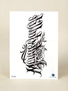 STARTTOOS Large Floral Arm Tattoo Sticker - Black Gothic Cyberpunk Calligraphy Floral Pattern Temporary Tattoo Sticker For Arm And Thigh, 1pc/Pack - Black - View 8