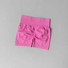 Peach Yoga Shorts For Girls, High Waisted Crisscross Shorts, Snap Knit, Running, Sports, Elastic, Tummy Lift, Butt-Skimming Shorts - HuaFen - 查看 1