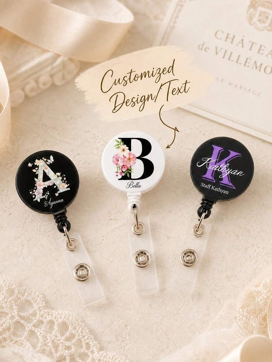 Personalized Name Badge Reel, Custom Retractable ID Card Holder With Metal Clip, Suitable For Nurses, Teachers, Office Staff And Back To School Gifts Name Tag Reel - Multicolor - View 1