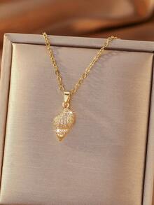 Hihho 1pc Fresh Sea Breeze Exquisite Luxury Alloy Gold-Silver Dual-Tone Necklace With Blue Turquoise And White Zirconia Stones, 3D Seashell Pendant, Versatile Collarbone Chain For Women, Suitable For Daily Commute And Beach Outings - Shell Set - View 11