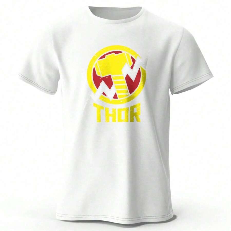 Playera Estampado Emblema Rayo Vintage Manga Corta Cuello Redondo Streetwear Casual Estilo Rock Urbano Novedad Verano Urbana Top - Blanco - Ver 1