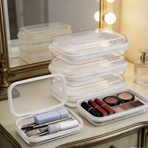 20cm/7.87in Multifunctional Transparent Hard Storage Box With Zipper, Portable Storage Bin Organizer For Travel, Home, Indoor, Office, Stationery, Cosmetics, Tools And Parts