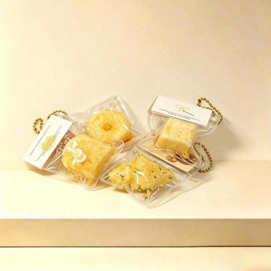 1件炸酥餅吐司系列逼真食物裝飾品,裝飾性鑰匙圈吊飾,桌面裝飾收藏品,適合青少年與成人,生日節日派對禮物,隨機卡頭款 - 彩色 - 查看 1