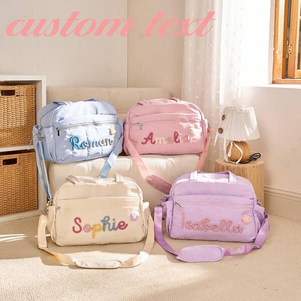 Mommy's Personalized Diaper Bag, Customized Travel Baby Bag, Large Capacity Hospital Bag, Letter Embroidered Weekend Diaper Tote, Baby Baptism Gift, Mommy Bag