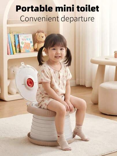 1pc ABS Material Baby Folding Toilet, Children's Portable Outdoor Toilet, Travel Urinal, Quick Open, Quick Fold, Storage, Free Storage Bag And Trash Bag (Please Check Product Size Carefully, Recommended For Children Under 8 Years Old)