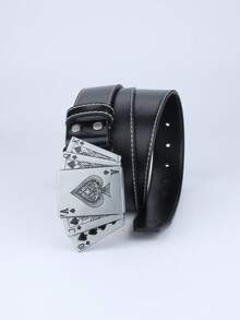 1pc Punk Street Style Poker Card Shaped Buckle, Simple Casual PU Belt, Unisex - Black - View 3