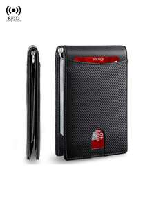 RFID Anti-Theft Men's Card Holder, Credit Card Wallet, Slim Short Carbon Fiber Card Clip, Black Folding Wallet - Black - View 4