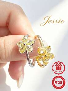 1件 精緻可愛 925銀 立方鋯石 五瓣花設計戒指，女性約會派對禮物 - 花 - 查看 2