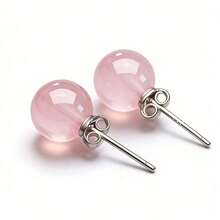 par de aretes minimalistas de plata pura y cristal rosa, aretes de piedras preciosas naturales, pequeños y elegantes para uso diario, plata de ley 925 hipoalergénica, regalo de cumpleaños - Azul 2 - Ver 1
