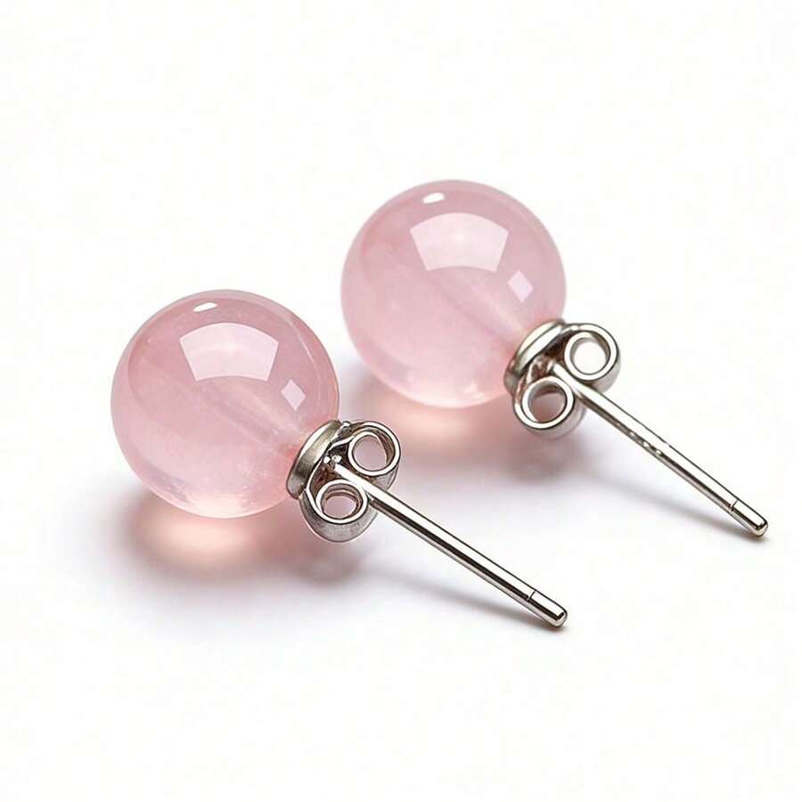 par de aretes minimalistas de plata pura y cristal rosa, aretes de piedras preciosas naturales, pequeños y elegantes para uso diario, plata de ley 925 hipoalergénica, regalo de cumpleaños - Azul 2 - Ver 1