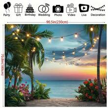 2D Flat BannerVibrant Hawaiian Beach Backdrop: Tropical Palm Flowers And Ocean View - Perfect Photo Prop, Instantly Creates A Summer Art Deco Vibe For All Celebrations - Multicolor - View 4