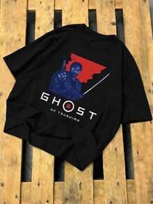 Men's Ghost Samurai Graphic T-Shirt. Quality Fabric, Comfortable Fit, Breathable, Hip-Hop Street Style, Graphic Design. - Black - View 2