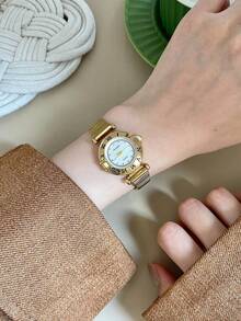 1件橢圓形復古金色竹節錶帶石英女錶，優雅精緻，適合日常佩戴、生日禮物、派對 - 金色 - 查看 7