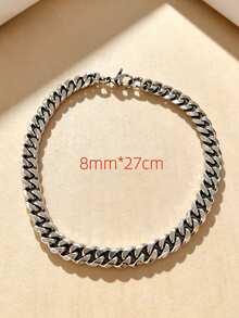 MECYLIFE 1pc Fashion Hip Hop Men's Stainless Steel Cuban Link Anklet, Personalized Men's Accessory - Silver - View 5
