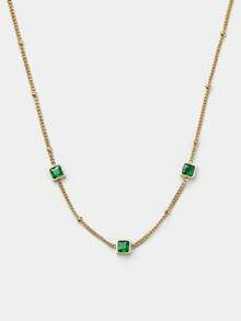 Ashenrae Stainless Steel Waterproof Non-Fading Gold-Color Square Pendant Necklace, Suitable For Women's Daily Wear - Diamond Necklace - View 2