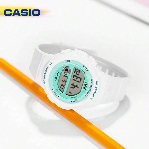 白色薄荷綠 CASIO LWS-1200H 數位女款手錶，100米防水 LCD 螢幕，附圈數計時器、鬧鐘，輕量休閒運動腕錶