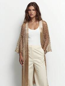 1 Peça Xale Elegante Novo com Fios Dourados e Prateados, Toalha Plana com Borlas, Lenço para Praia, Jantar, Brincadeira, Dança, Casamento, Acessórios de Praia - Multicolorido - Visão 1