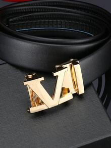 Ceinture pour homme à boucle automatique avec lettre V, noir et blanc, personnalisée, pour le travail, la taille, les pantalons, couleur unie, décontractée, pour les jeunes, la maison, les fêtes et les voyages, 120 cm, 1 pièce - Noir - Voir 13