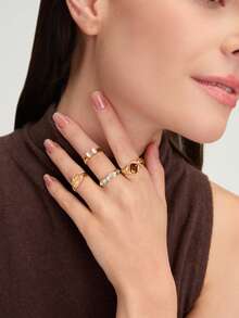 Ashenrae 4pcs/Set Retro Colorful Resin Rings Set For Women, Daily Wear - Multicolor - View 5