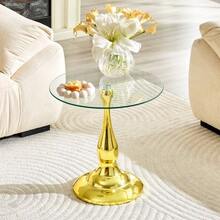 Round Glass Side Table, Modern And Elegant Coffee Table With Tempered Glass Top And Stable Base, Compact Side Table For Living Room And Bedroom (Table Only) - 金色 - 查看 2