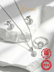 Vaerine 1 Set Elegant Luxurious Sparkling Classic 925 Silver Zirconia Oval Jewelry Set For Banquet Wedding Matching Gift - Oval Set - View 1