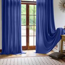Plain Velvet Curtain With 8 Buttons (1 Piece), Soft And High Quality Fabric, Enhances The Style Of Your Home, Perfect To Complement Any Modern Decor Style. - Biru Terang - View 4