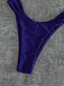 Maiô Bikini Azul Sexy e Fashion para Mulheres Primavera/Verão com Pingente Floral, Roupa Elegante e Casual para Férias na Praia, Adequada para Festivais de Música, Festas na Praia, Surfe e Mais, Feito de Tecido de Alta Elasticidade, Confortável e Fofo, Maiô de Duas Peças Sem Costas - Azul - Visão 5