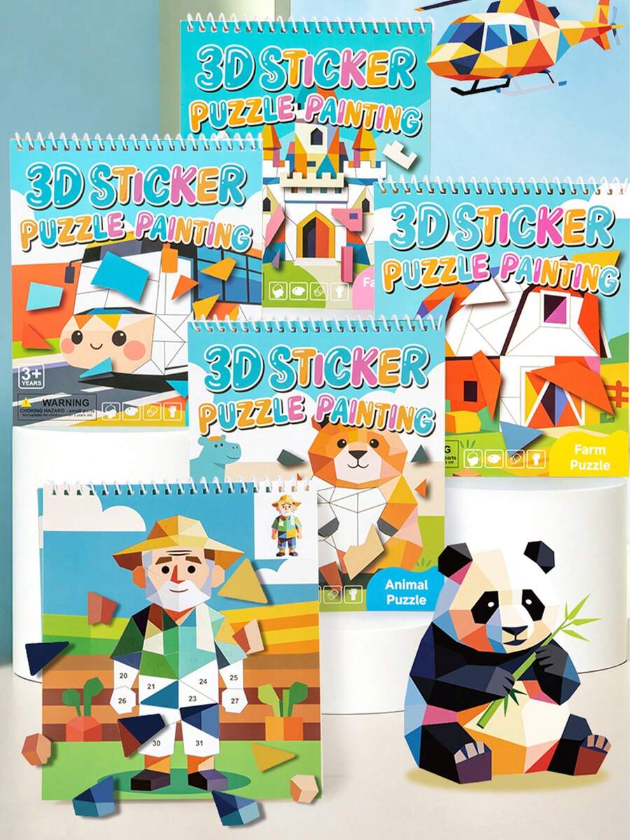 3D/DIY Art Sticker Collage, Children's Geometric Shape Colorful Sticker Collage, DIY Handmade Art Puzzle Stickers, Exercise Baby's Hand-Eye Coordination And Fine Motor Skills Training, Reusable Large Stickers