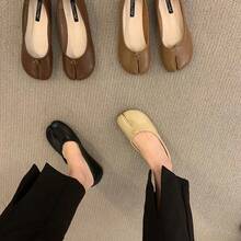 Tabi -zapatos planos de piel de microfibra para mujer, zapatillas cómodas con punta dividida, mocasines de fondo suave, lisos - marrón3 - Ver 5