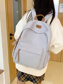 1 pièce Sac à dos étudiant de style universitaire décontracté de couleur unie, sac à dos léger à poches multiples pour l'école, sac à dos grande capacité, convient aux étudiants/diplômés/doctorants, applicable pour la rentrée scolaire, l'apprentissage sur le campus, les courts voyages, le camping en plein air et les sorties décontractées quotidiennes - multicolore - Voir 15