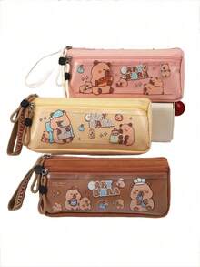 1pc Cute Cartoon Capybara Large Capacity Pencil Case, Includes Accessories, Fashion Design, Lined Interior, Suitable For Back To School Season, Can Store School Supplies And School Essentials - Multicolor - View 5