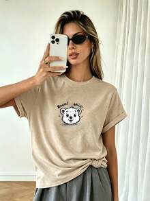 2026 Maija2026 MaijaA Short-Sleeved T-Shirt With A Round Neck And Print, With An Elegant Pleated Design, In A Modern, Casual And Simple Style, Perfect For Everyday Outdoor Wear. - 藍色 - 查看 5