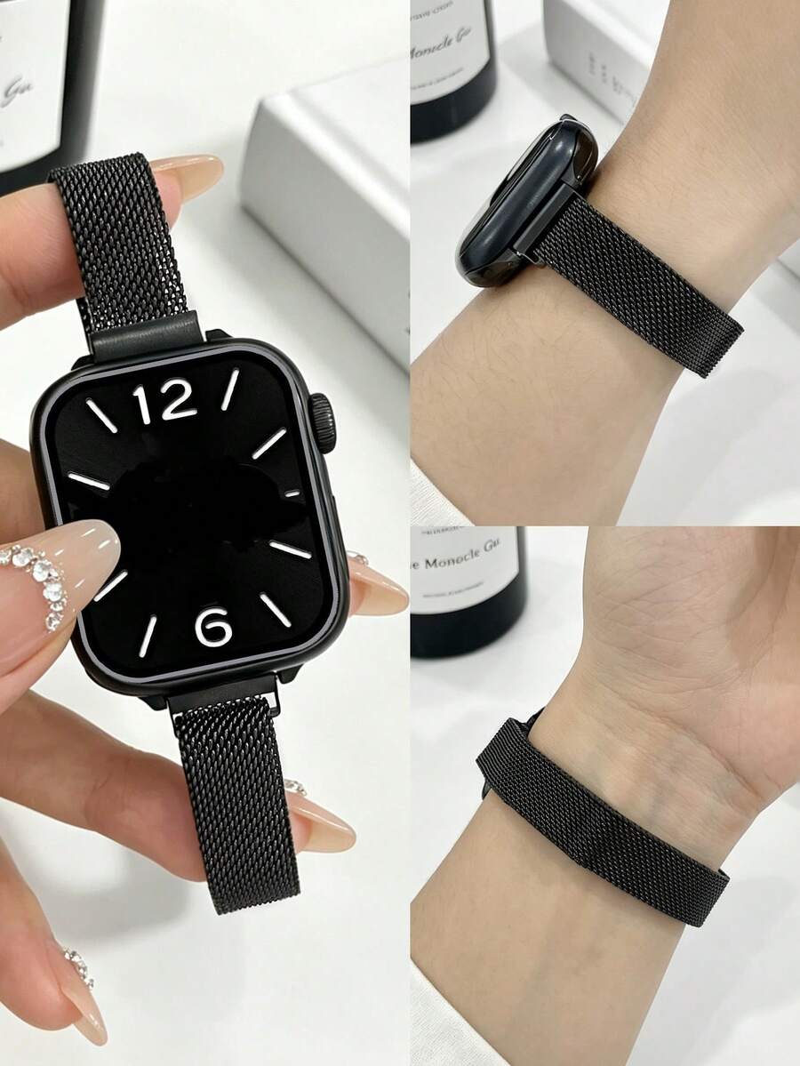 1pc Slim Metal Milanese Watch Band, Compatible With Apple Watch 38mm, 40mm, 41mm, 42mm, 44mm, 45mm, 46mm, 49mm Dial, Unisex Slim Stainless Steel Mesh Magnetic Adjustable Strap For I Watch Ultra, Series 10, 9, 8, 7, 6, 5, 4, 3, 2, 1, 11, SE