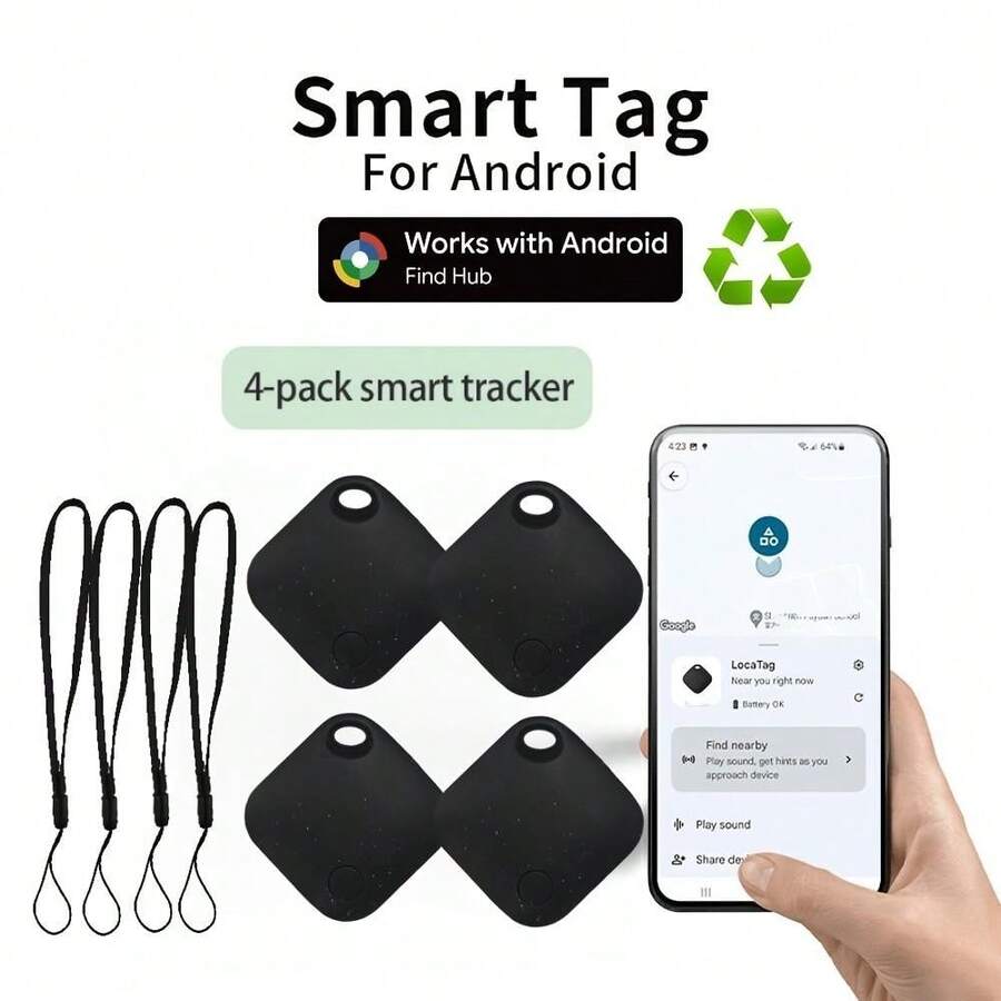 RSH 4 Stück Smart Tags für Android-System, kompatibel mit der Android Find My Device App, geeignet für die meisten Android-Handy (Systemanforderung 9 und höher), Anti-Verlust-Gerät, präziser Positionierungs-Smart-Tracker, austauschbare Batterie und Datenschutz, geeignet für Schlüssel, Rucksäcke, Geldbörsen, Haustiere und Gepäck. Feiertagsgeschenke, Weihnachten, Halloween, usw.