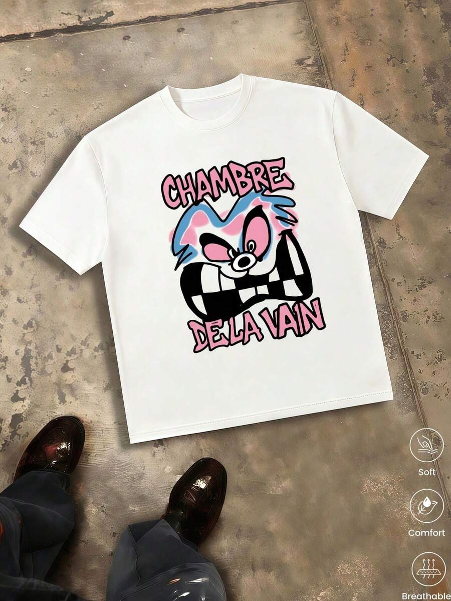 Unisex T-Shirt, 100% Cotton, Regular Fit, With Graphic Print, Short Sleeves, Casual Style, Summer Streetwear, Urban Style, Printed Top, Vintage Fashion, Soft And Breathable. - 紫丁香色 - 查看 1
