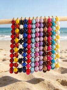 1pc European & American Bohemian Round Geometric Acrylic Mixed Color Beaded Rope Handmade Knotted Women's Necklace With Stainless Steel Accessories, Holiday Gift, Daily Wear - Hand-knotted Resin Stainless Steel Accessory Necklace - View 12
