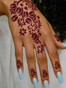 2pcs/Set Hana Hand-Drawn Hollow Tattoo Stencils, Floral Pattern Nail Art Tattoo - Sexy Floral Design, Suitable For Hands, DIY Painting, Ink, Reusable Mehndi Design Template Stickers - Black - View 6