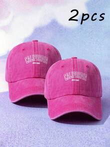 2pcs CALIFORNIA Washed Baseball Caps Couple Style Candy Color Hats Girls Fashion Sun Hats Men Outdoor Casual Sun Protection Hats - Rose Red + Rose Red - View 5