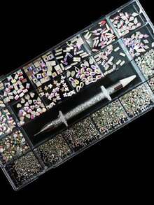 Set de 21 piezas de decoración de arte de uñas con diamantes, encantos de uñas DIY con cristales asimétricos - Multicolor - Ver 2