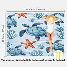 1 pieza Toalla de playa/estera de tortuga azul oversized, a prueba de arena y secado rápido, adecuada para 1-3 adultos - Tela de poliéster ligera y duradera - Perfecta para viajes, camping, senderismo y tiempo de ocio en la playa, estera de playa, estera de picnic, cubierta de suelo de camping - Multicolor - Ver 14