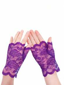 1 Pair Multi-Color Rose Lace Fingerless Short Gloves, Elegant Thin Breathable Gloves For Wedding, Photography, Etiquette - Multicolor - View 5