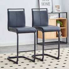 Juego de 2 taburetes de bar de estilo nórdico / Juego de 2 taburetes de bar de PU / Diseño único y construcción estable / Capacidad de carga de 120 kg / Adecuado para comedor, cocina y patio - Negro - Ver 3