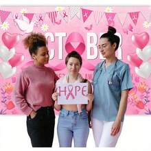 Breast Cancer Awareness Banner Breast Cancer Decoration Pink October Breast Cancer Awareness Month Logo Photography Background Hope Faith Strength Ribbon Photo Backdrop - 12 - View 3