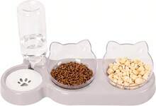 Set per animali domestici grigio chiaro, completo di orecchie da gatto e due ciotole: ciotola angolata per cibo e acqua con protezione per il collo, ciotola combinata per cibo e acqua per separare cibo secco e umido. - 500ml - Visualizzare 2