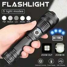 1PC High-Power LED Aluminum Alloy Flashlight - Outdoor High-Luminance Long-Distance Light With Battery Indicator, Zoomable Focus & Strong Beam For Night Fishing (Battery Not Included) - Multicolor - View 2