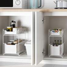HUOLE Kitchen Organizer, 2-Tier Pull-Out Shelf Cabinet, Stackable Under-Sink Organizer With Storage Drawers, Kitchen, 37.4 * 26.5 * 44 (White) NXGZ - 80*30*57 公分 - 不鏽鋼 - 查看 4