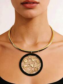 pieza de collar con colgante de corazó3D asimétrico y minimalista de moda, con colores contrastantes, versátil para uso diario, festivales, fiestas, vacaciones en la playa. - Amarillo dorado + Negro 1 - Ver 12