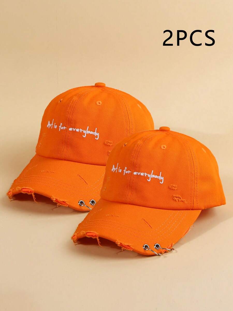1/2pcs Men's Iron Ring Art Is For Everybody Baseball Cap, Outdoor Adjustable Sun Protection Casual Hat, Suitable For Spring/Autumn Travel, Beach Vacation, Men's Sun Hat, Y2K Style Youth Hat - Orange - View 1