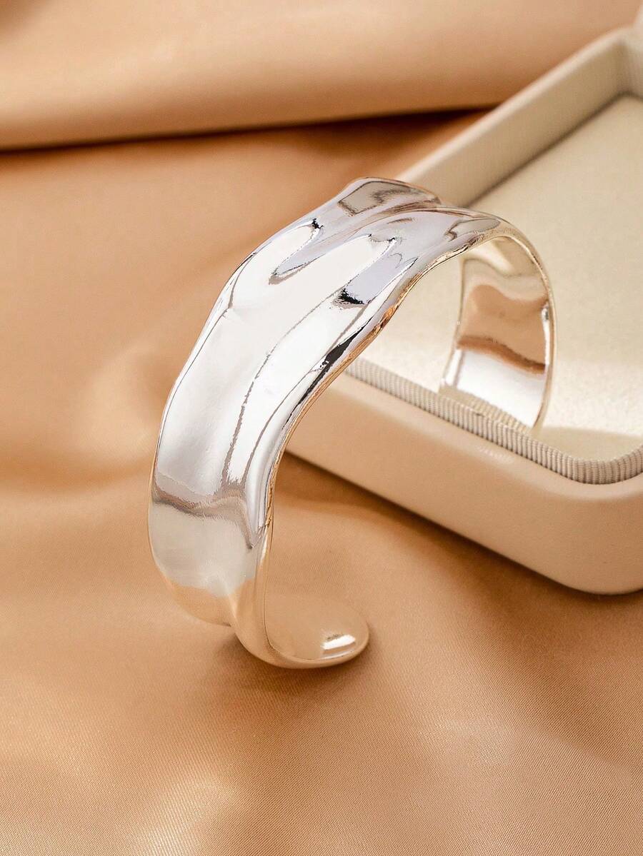 pieza de joyeríde moda, brazalete abierto asimétrico geométrico dorado, adecuado para vacaciones, playa, fiestas y uso diario. - Plateado - Ver 1